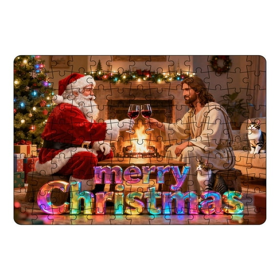Christmas Puzzles 130 Pieces with Unique Pieces & Unusual Shapes - Santa/Snowman/ Jesus - Winter Scene Puzzles Christmas Vacation Puzzle (11.8 x 8.2 inches Christmas Puzzle)
