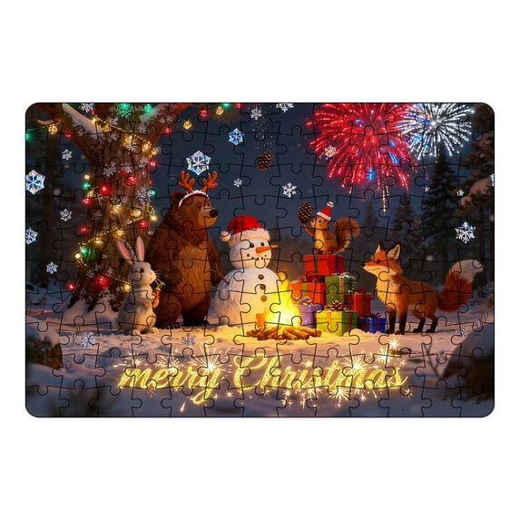 Christmas Puzzles 130 Pieces with Unique Pieces & Unusual Shapes - Santa/Snowman/ Jesus - Winter Scene Puzzles Christmas Vacation Puzzle (11.8 x 8.2 inches Christmas Puzzle)