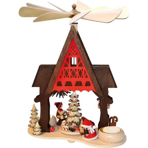 Christmas Pyramid Half-Timbered House Child with Tricycle, 30 cm high / 12 inch high by Ratags Arts and Crafts