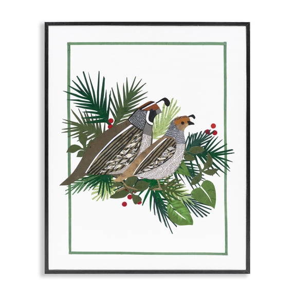 Stupell Industries Contemporary Christmas Quail & Fir Black Framed Giclee Art, 16 x 20, by Nancy Overton