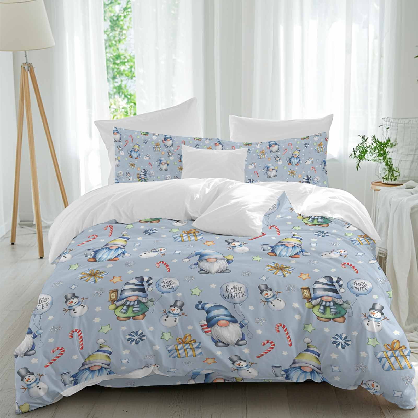 Christmas Queen Duvet Cover Set, Simple Snowman Snowflake Winter ...