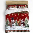 thumbnail image 1 of Christmas Queen Size Comforter Set, Snowman Elk Snowflakes Red Plaid Winter Soft Bedding for All Seasons, 4 Pcs Bed Set with 1Comforter (90"x92") ,1 Sheet(94"x116"), 2 Pillowcases (19"x29"), 1 of 7