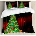 thumbnail image 1 of Christmas Queen Size Duvet Cover Set, Colorful Funny Designed Xmas Tree Abstract Backdrop with Stars Presents Cartoon, Decorative 3 Piece Bedding Set with 2 Pillow Shams, Multicolor, by Ambesonne, 1 of 3