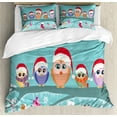 thumbnail image 1 of Christmas Queen Size Duvet Cover Set, Cute Owl Family Sitting on Tree Branch Like Little Elves of Noel Animal Design, Decorative 3 Piece Bedding Set with 2 Pillow Shams, Multicolor, by Ambesonne, 1 of 3