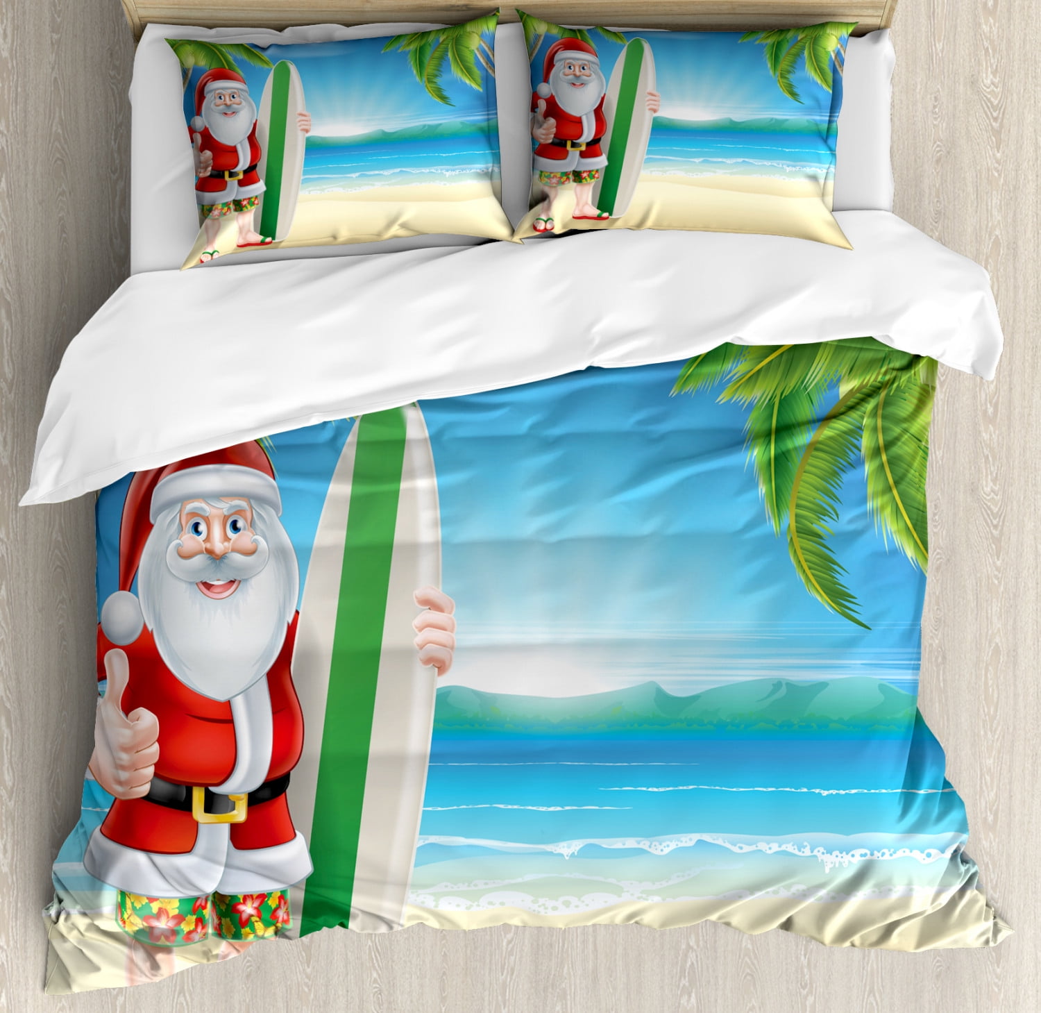 Santa Claus Beach Theme Queen Duvet Cover Set