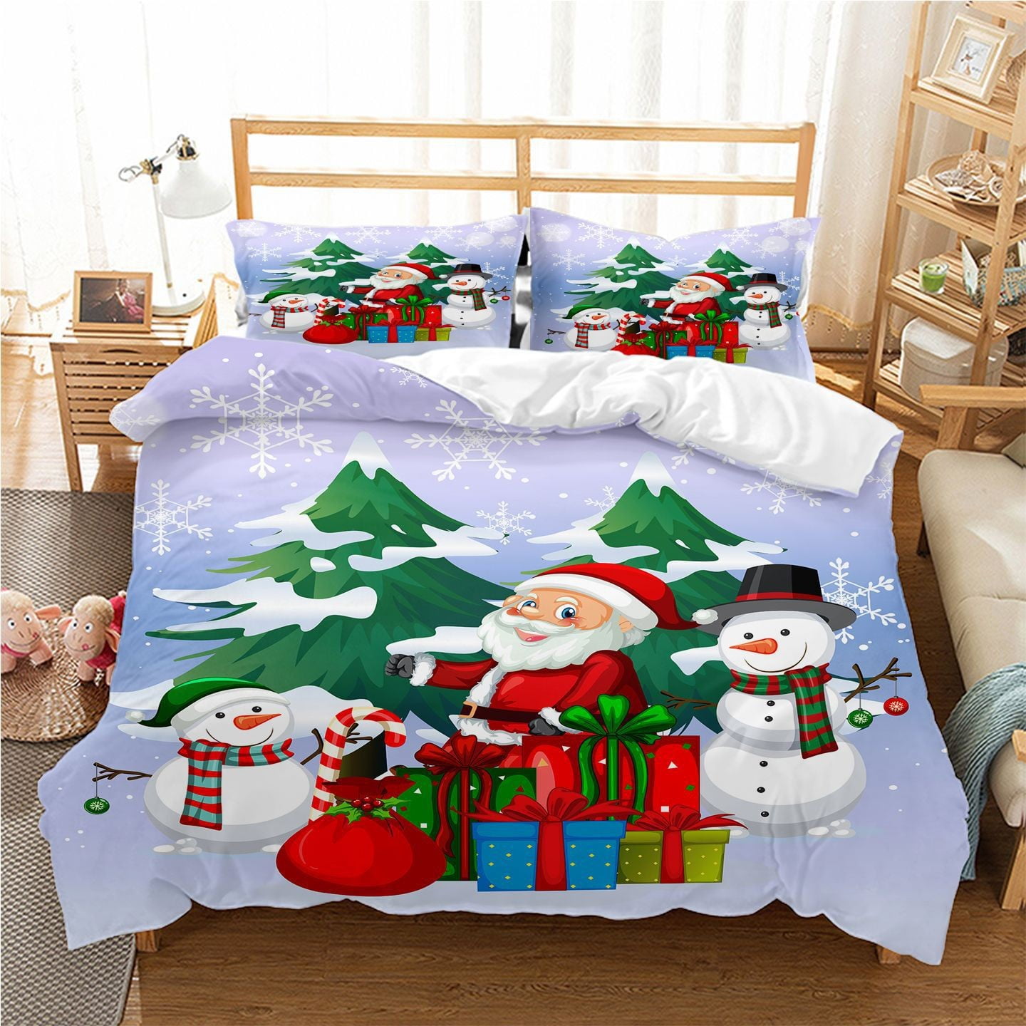 Christmas Quilt Bedding Set Xmas Santa Claus New Year Holiday Duvet