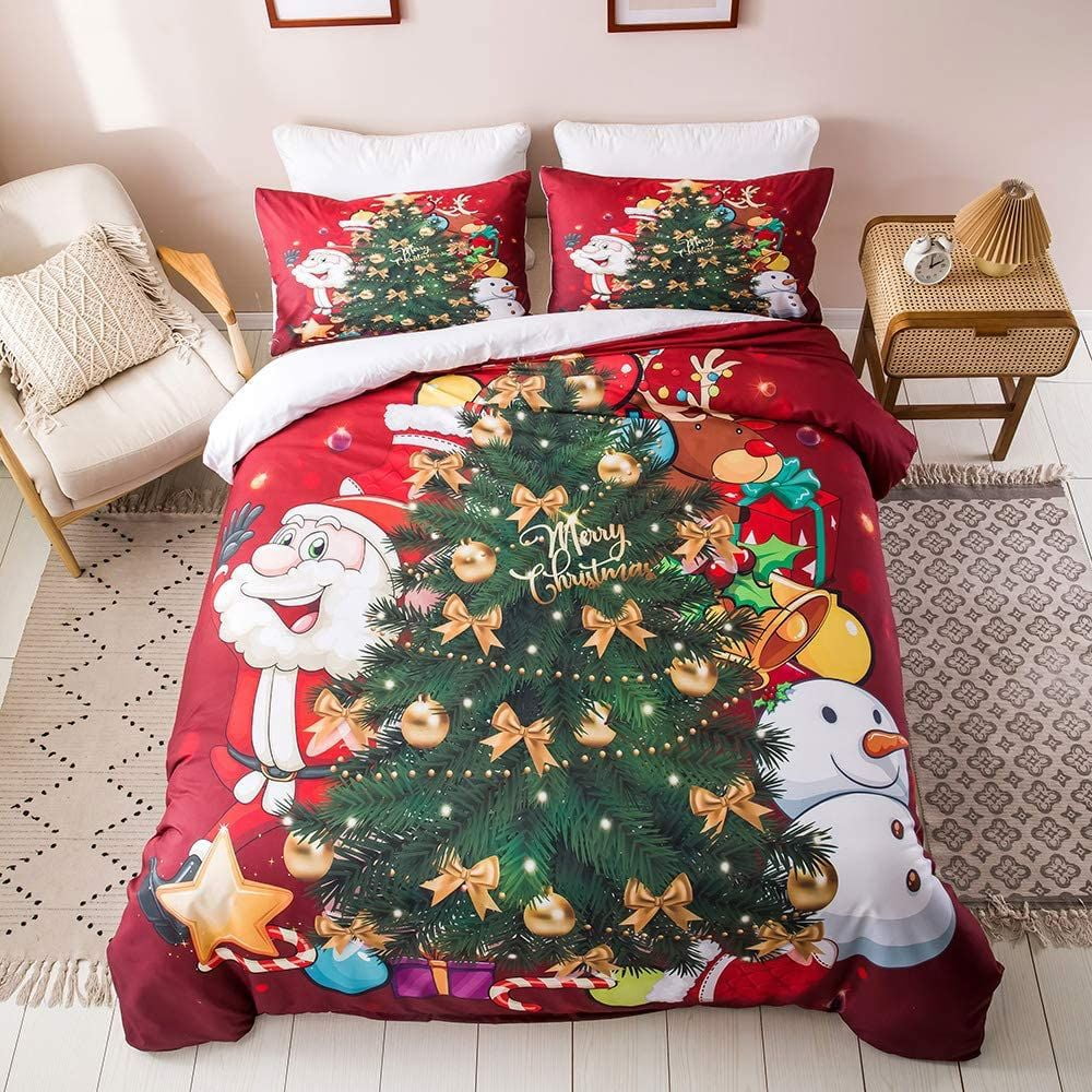 Christmas Quilt Bedding Set Xmas Santa Claus New Year Holiday Duvet