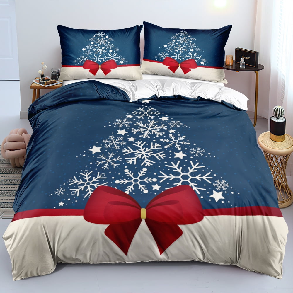 Christmas Quilt Cover Set Queen,Soft Microfiber Holiday Lightweight