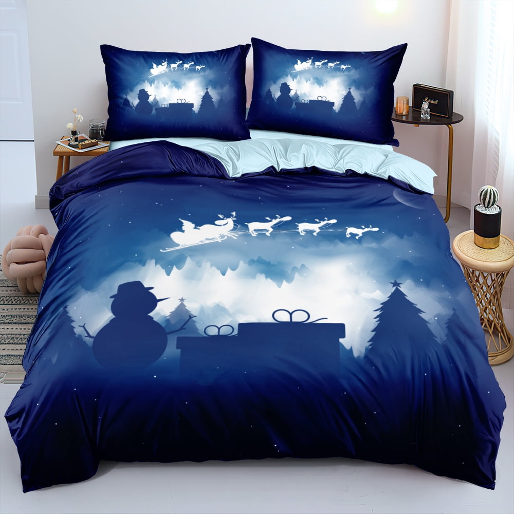 Christmas Quilt Set King,Christmas Tree Snowman Pattern Bedspread Merry