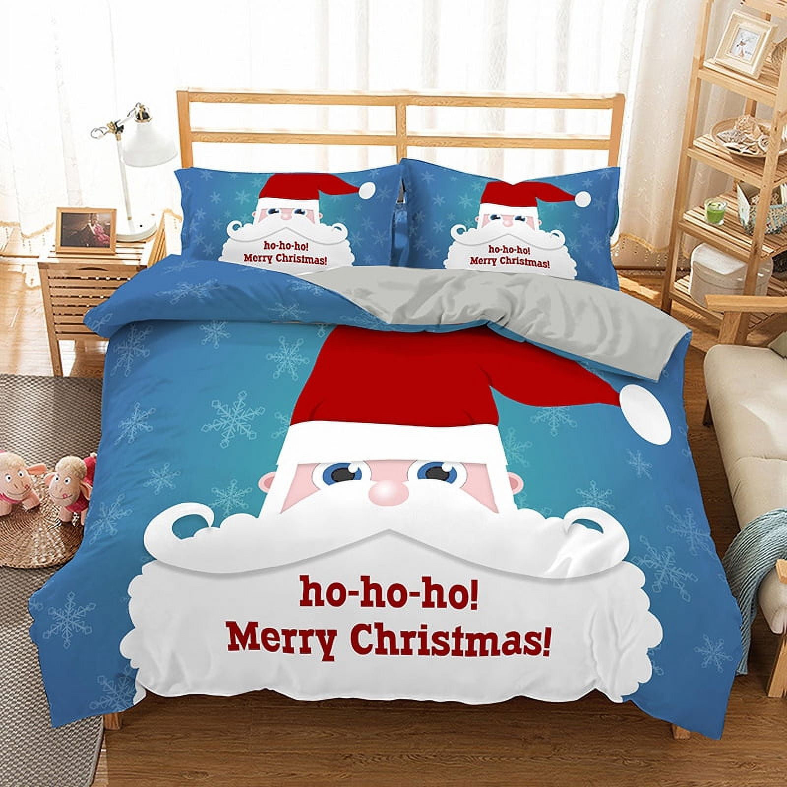 Christmas Quilt Set King Rustic Christmas Santa Claus Pattern Printed