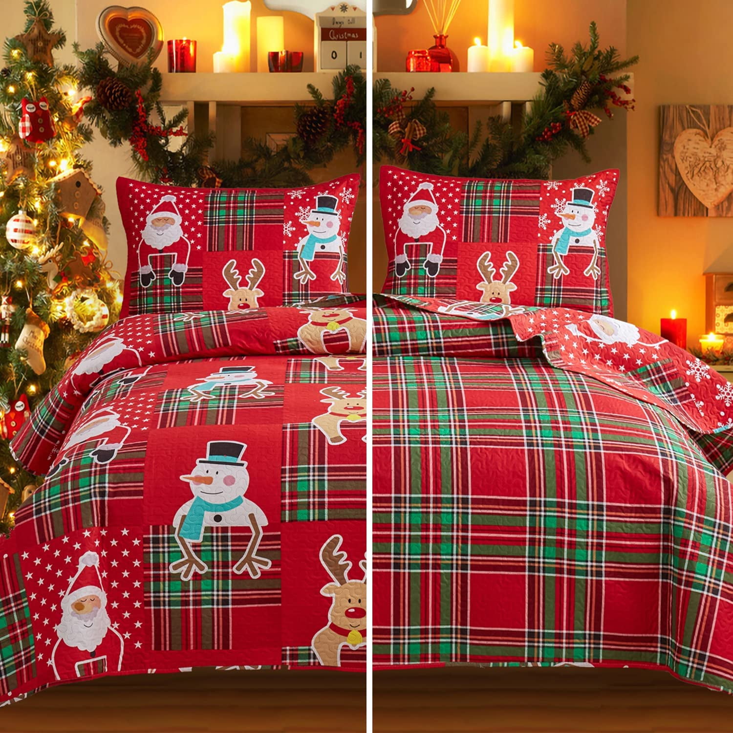 Christmas Quilt Set King Size Christmas Bedding Reversible Christmas