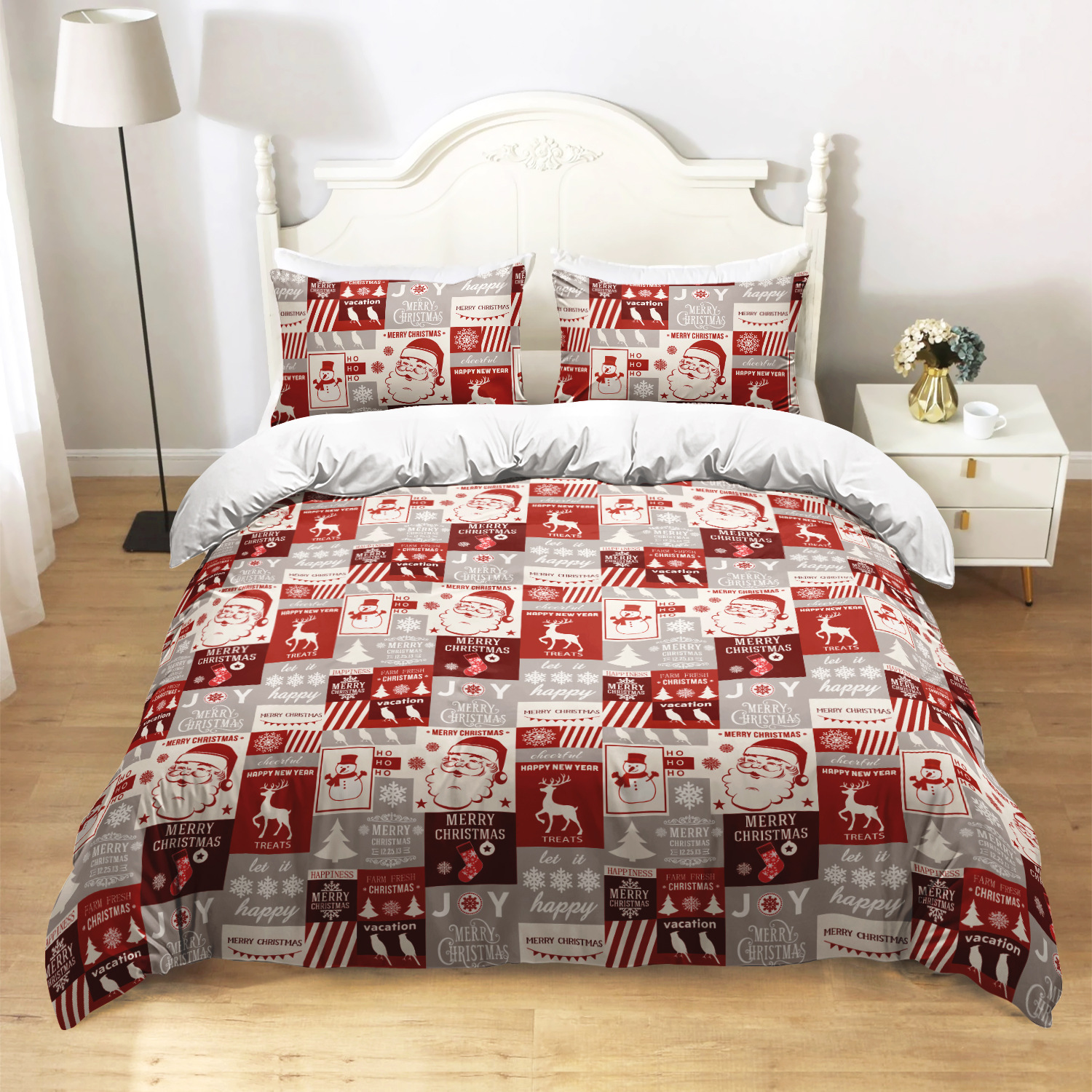 Christmas Quilt Set King Size Xmas Reversible Bedspread Coverlet Set