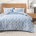 thumbnail image 1 of Christmas Quilt Set - Lightweight, Soft, All-Season - 2-Piece Holiday Toile Bedding Set (Twin / Twin XL, Woodland Toile Blue), 1 of 6