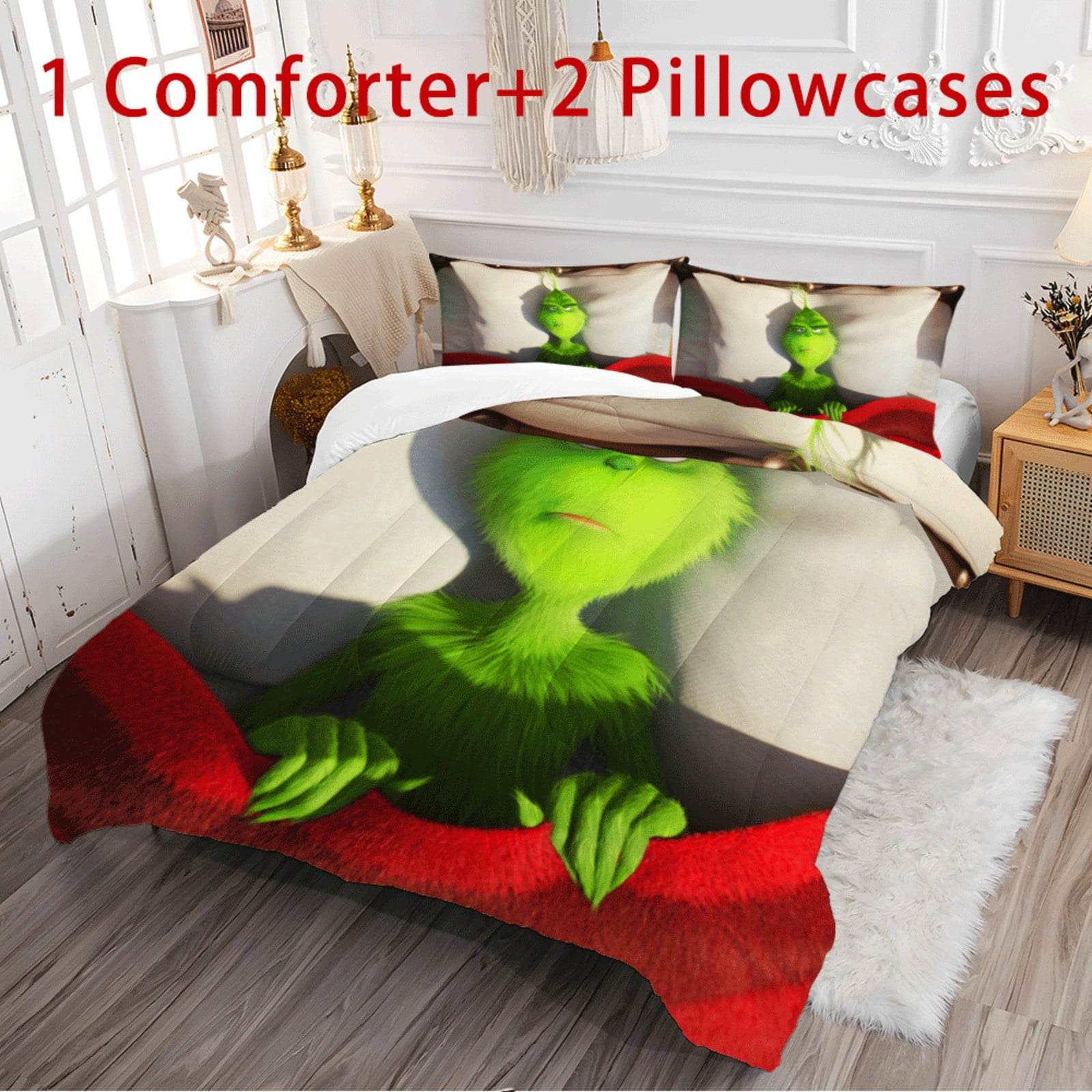 Christmas Quilt Set Queen Size 3 Pieces Christmas Grinch Green Monster ...