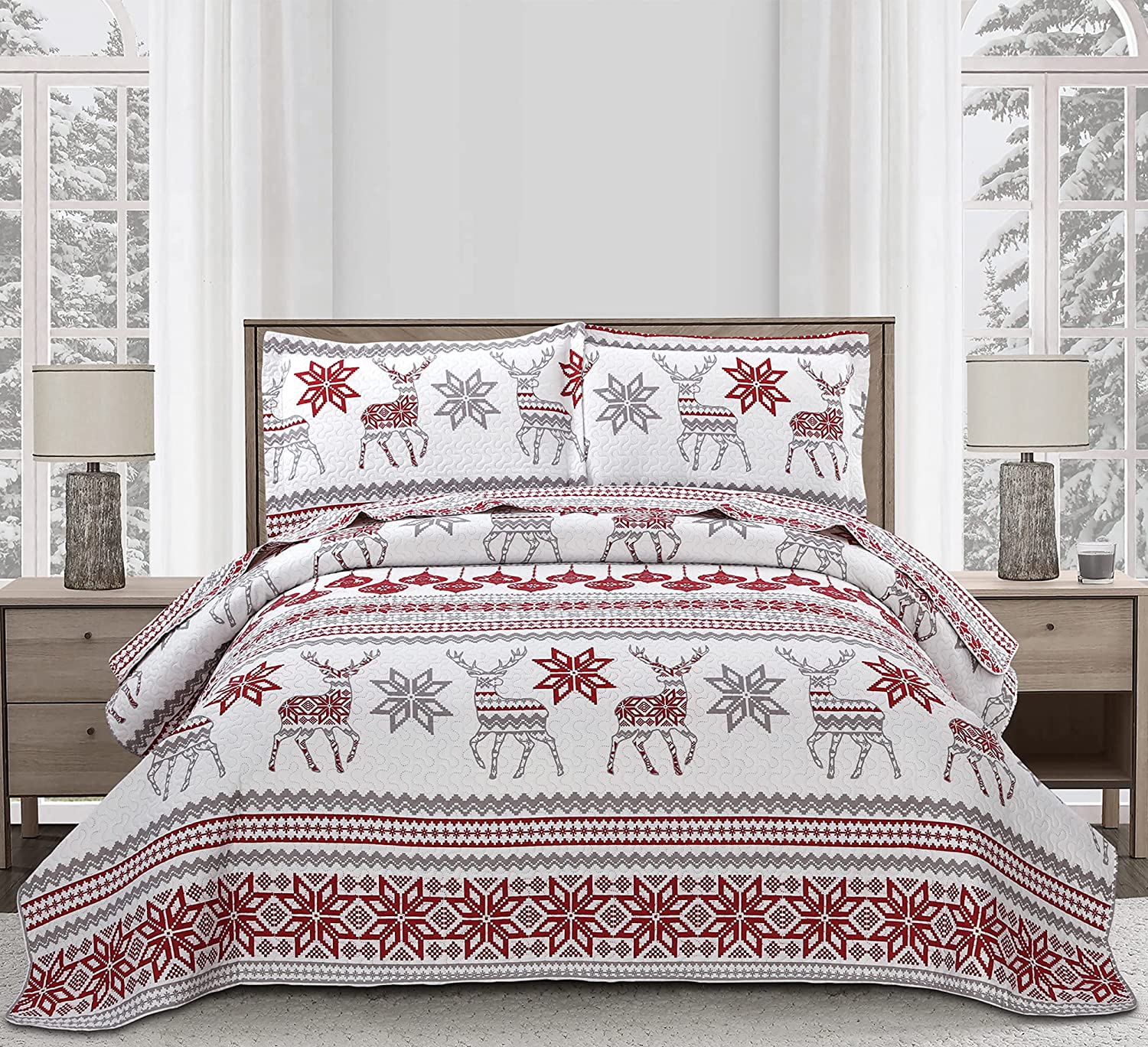 Christmas Quilt Set Queen Size Christmas Bedding Lightweight Quilt