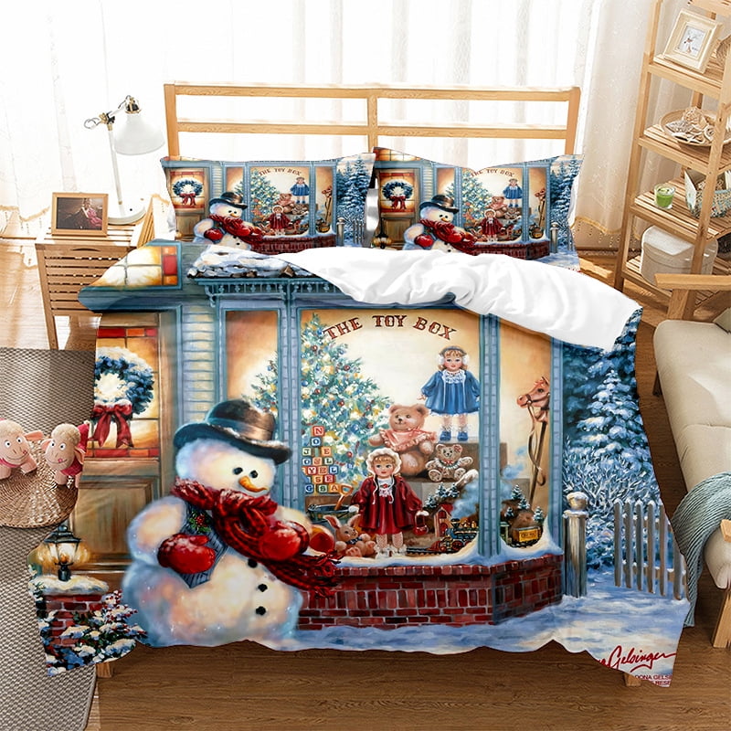 Christmas Quilt Set Snowman Snowflake Pattern Bedspread Christmas Bedding Set Soft Microfiber Bed Cover with 2 Pillow Shams Walmart