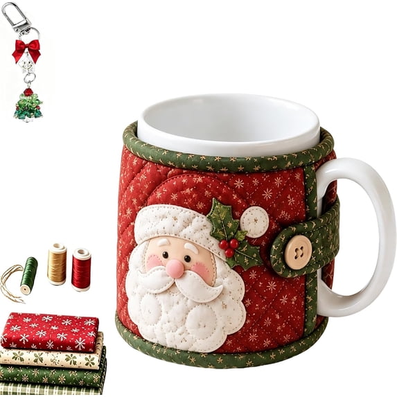 Christmas Quilted Mug Cozy Sewing Kit,3D Holiday DIY Craft Set with 9 Festive Designs,Handmade Mug Rug Sewing Craft Kit for Home Decor and Beginners