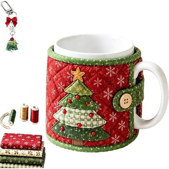 Christmas Quilted Mug Cozy Sewing Kit,3D Holiday DIY Craft Set with 9 Festive Designs,Handmade Mug Rug Sewing Craft Kit for Home Decor and Beginners