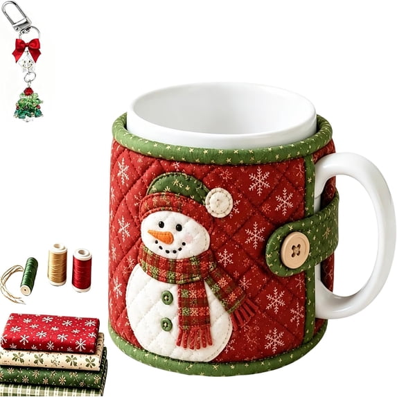 Christmas Quilted Mug Cozy Sewing Kit,3D Holiday DIY Craft Set with 9 Festive Designs,Handmade Mug Rug Sewing Craft Kit for Home Decor and Beginners