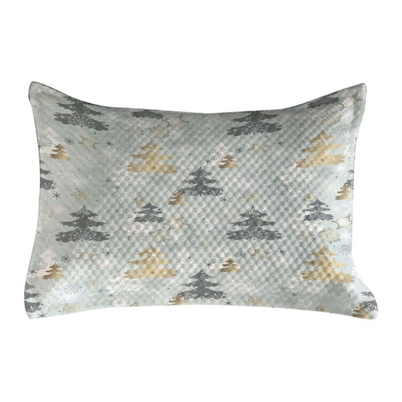Christmas Quilted Pillowcover, Retro Style Pine over Snowflake Background in Pastel Tones Print, Standard King Size Accent Pillow Cover for Bedroom, 36" x 20", Blue Grey and Dark Mustard, by Ambesonne