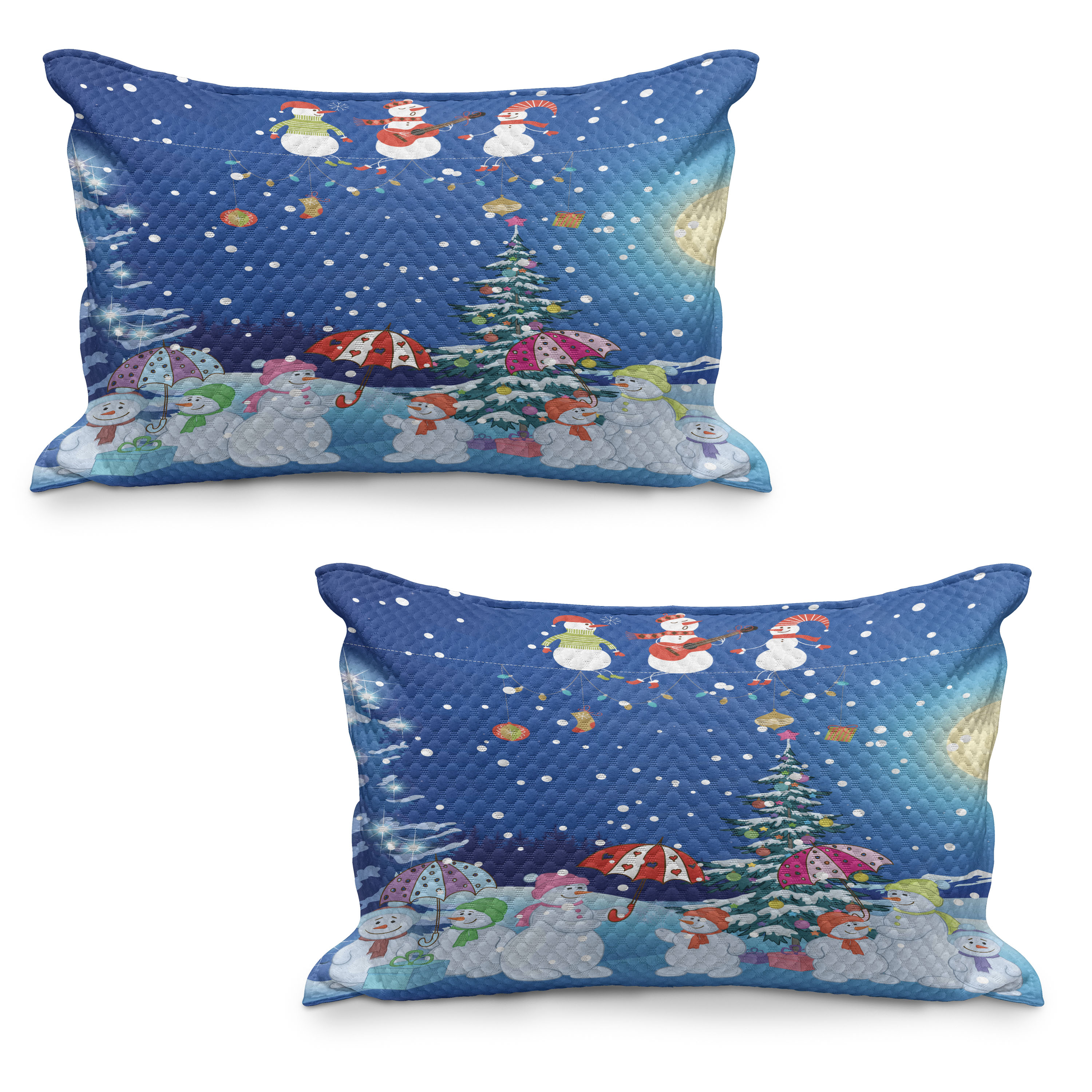 Christmas Quilted Pillowcover Set of 2, Jolly Snowman Party Winter ...