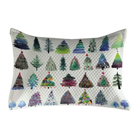 Christmas Quilted Pillowcover, Watercolor Christmas Theme Fir Trees Abstract Silhouettes Illustration, Standard King Size Accent Pillow Cover for Bedroom, 36" x 20", Multicolor, by Ambesonne