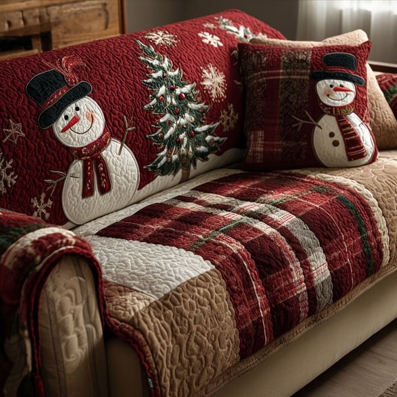 Christmas Quilted Sofa Cover ,Soft Furniture Protector, Sofa Slipcover for Living Room, Cozy Couch Protector, Farmhouse Home Decor