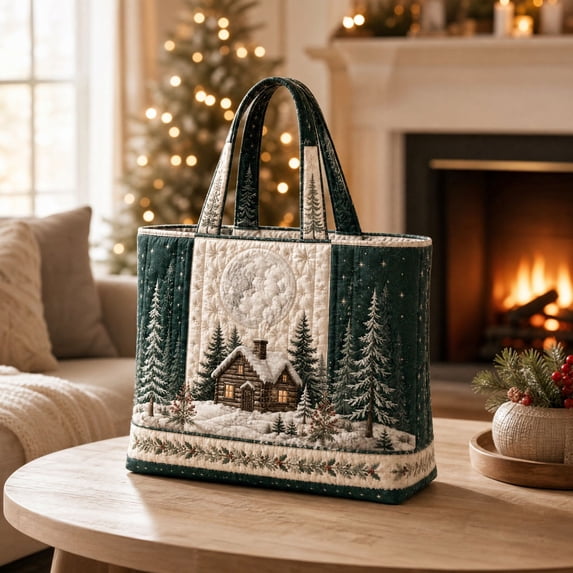 Christmas Quilted Tote Bag, Holiday Shoulder Tote Bag, Professional Work & School Tote Bag, Trendy , Perfect Holiday Gift Selection