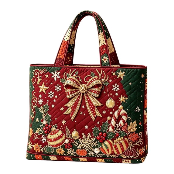 Christmas Quilted Tote Bag for Women, Large Reusable Shopping Bag, Holiday Print Shoulder Handbag, Grocery Travel Gift Tote Purse