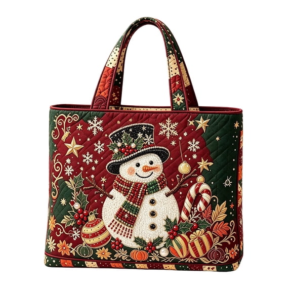 Christmas Quilted Tote Bag for Women, Large Reusable Shopping Bag, Holiday Print Shoulder Handbag, Grocery Travel Gift Tote Purse