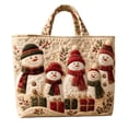 thumbnail image 1 of Christmas Quilted Tote Bag for Women Vintage Snowman Berry and Snowflake Print Large Handheld Bag for Shopping Travel and Daily Storage, 1 of 5