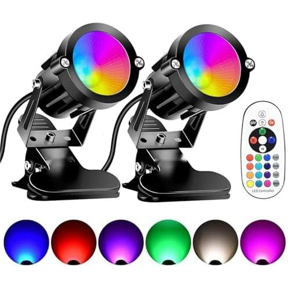 Christmas RGBW Spotlight Indoor 7W Clamp & Clip-On Spot Lights with Remote, 16 Color Changing Uplighting Indoor for Vintage Aluminum Christmas Tree, 6FT Cord & Switch Included (2-Pack)$$