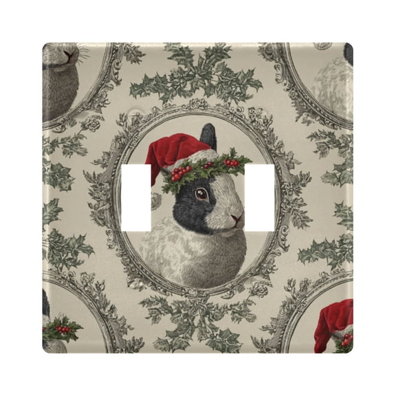 Christmas Rabbits in Vintage Frame Light Switch Cover Electrical Outlet Cover Replaceable Wall Plates 2-Gang