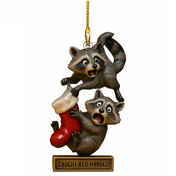 Christmas Raccoon Ornament – 2D Flat Acrylic Hanging Decoration – Cute Animal Pendant for Tree, Gift, or Holiday Display