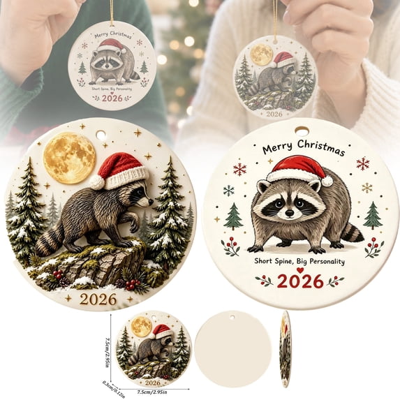 Christmas Raccoon Ornament Adorable 3D Animal Forest Keepsake 2026 Hanging Country Xmas Tree Decor Gifts for Women Animal Lovers Friends,AB