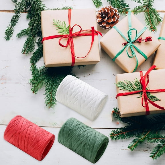 Christmas Raffia Paper Rope | 100 Meter Eco-Friendly Gift Wrapping Ribbon | Red White Green Holiday Decoration | Biodegradable Bow Tie Material