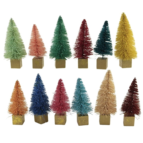 Cody Foster 2.50In Rainbow Forest Mini Trees, Sisal, Set 12 Bottle Brush Gold Base Bb311