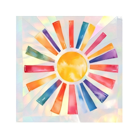 Christmas Rainbow Sun Static Window Cling 4x4in – Removable Waterproof Decorative Sticker, Electrostatic PVC Film for Holiday Glass Décor