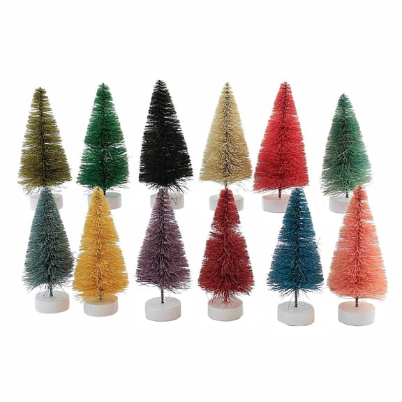 Christmas Rainbow Trees Set/12 Small Br Plastic Mulitcolor Bottle Brush Ms436s