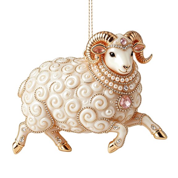 Christmas Ram Ornament with Gold Tone Finish and Colored Accents 3.15 Inch Hanging Decoration for Xmas Tree and Zodiac Holiday Display