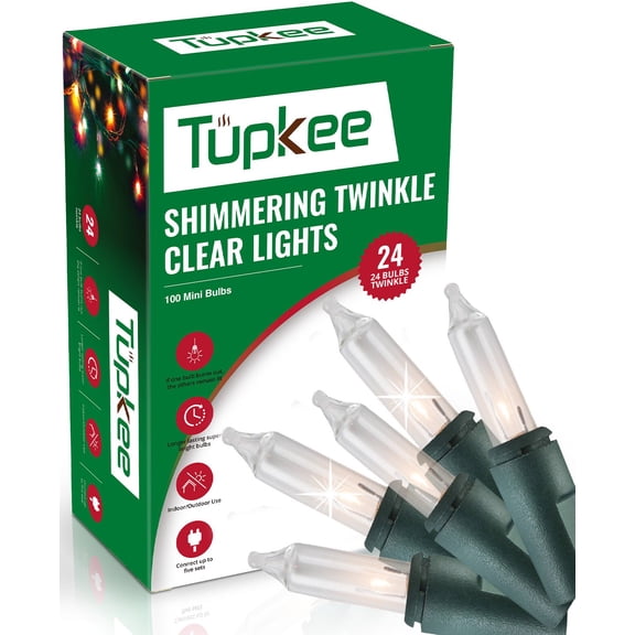 Christmas Random Shimmering Twinkle Lights - 24 of 100 Lights Twinkle Indoor Outdoor - 20.5 Feet Light String, 100 Clear Bulbs - Christmas Tree Holiday Decor Sparkling Twinkling Christmas Lights