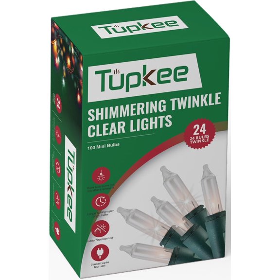 Christmas Random Shimmering Twinkle Lights - 24 of 100 Lights Twinkle Indoor Outdoor - 20.5 Feet Light String, 100 Clear Bulbs - Christmas Tree Holiday Decor Sparkling Twinkling Christmas Lights