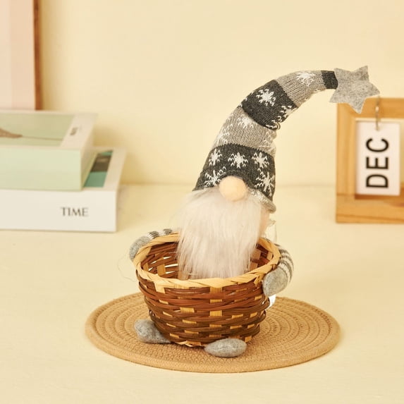 Christmas Rattan Basket, Fruit Candy Holder with Faceless Doll Design, Sturdy Wicker Construction Versatile Use, Festive Decor for Home Table, Holiday Centerpiece Gift, Xmas Celebrations