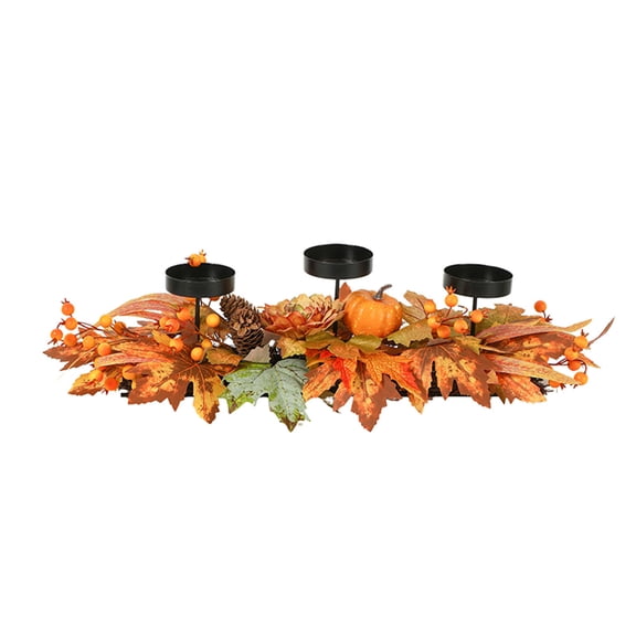 Christmas Rattan Candle Holder Centerpiece – 3-Leg Candlestick with Pine Garland, Tabletop Holiday Decoration for Thanksgiving & Christmas Parties, Dining Table or Entryway Decor