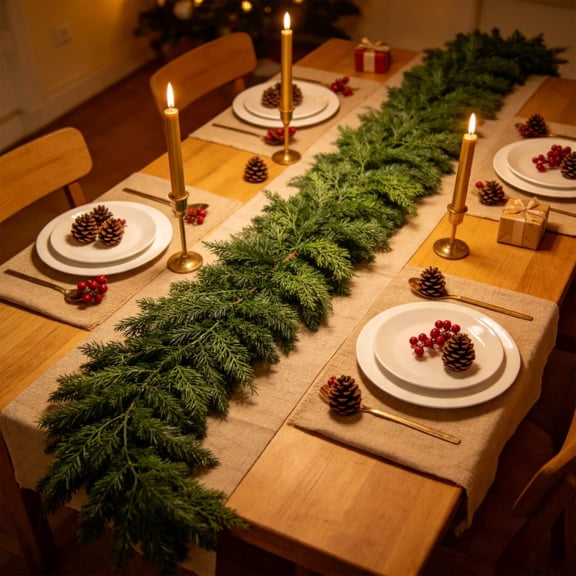 Christmas Rattan Garland, Artificial Leaves Decor, Holiday Mantel Runner, Sturdy Metal Wire Core and Flexible Shapeable Design for Fireplace Mantels, Christmas Trees and Wreath Displays.
