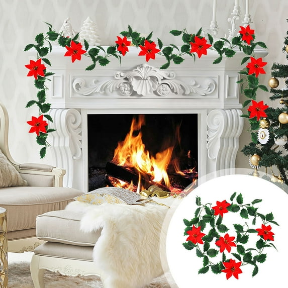 Christmas Rattan Garland with Artificial Leaves - 78.7 Inch PVC Christmas Decor, Multicolor Fake Greenery for Indoor Outdoor Holiday Decoration