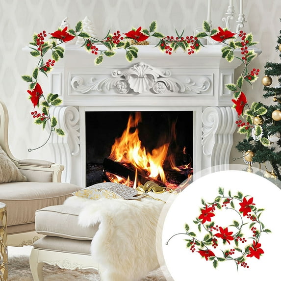 Christmas Rattan Garland with Artificial Leaves - 78.7 Inch PVC Christmas Decor, Multicolor Fake Greenery for Indoor Outdoor Holiday Decoration