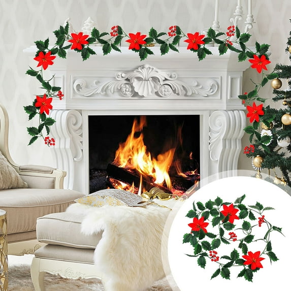 Christmas Rattan Garland with Artificial Leaves - 78.7 Inch PVC Christmas Decor, Multicolor Fake Greenery for Indoor Outdoor Holiday Decoration