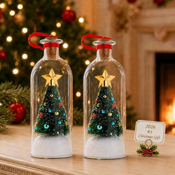 2pcs Recordable A Message Christmas Tree In A Bottle With 30 Seconds Voice Glass Playback Snowy Ornament Advent Calendar Decoration For Office