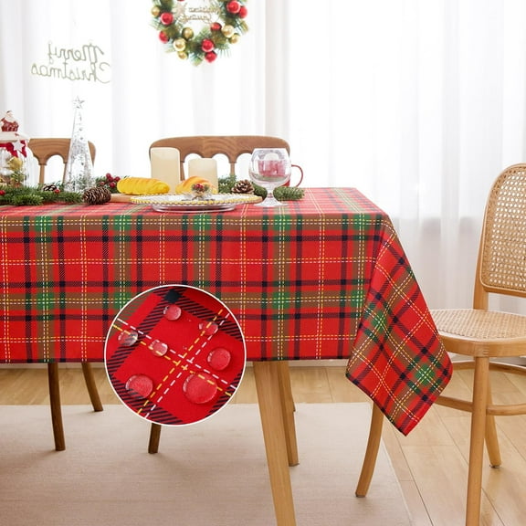 Christmas Rectangle Red Plaid Tablecloth - 60 x 120 Inch - Checkered Water Stain Resistant Table Cover, Washable Polyester Table Cloths for Xmas Dinner/Party Decoration/Holiday
